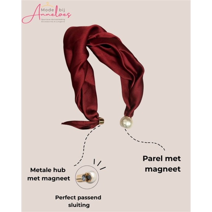 Dames Halssjaal Bordeaux Rood korte damessjaal met parel 522